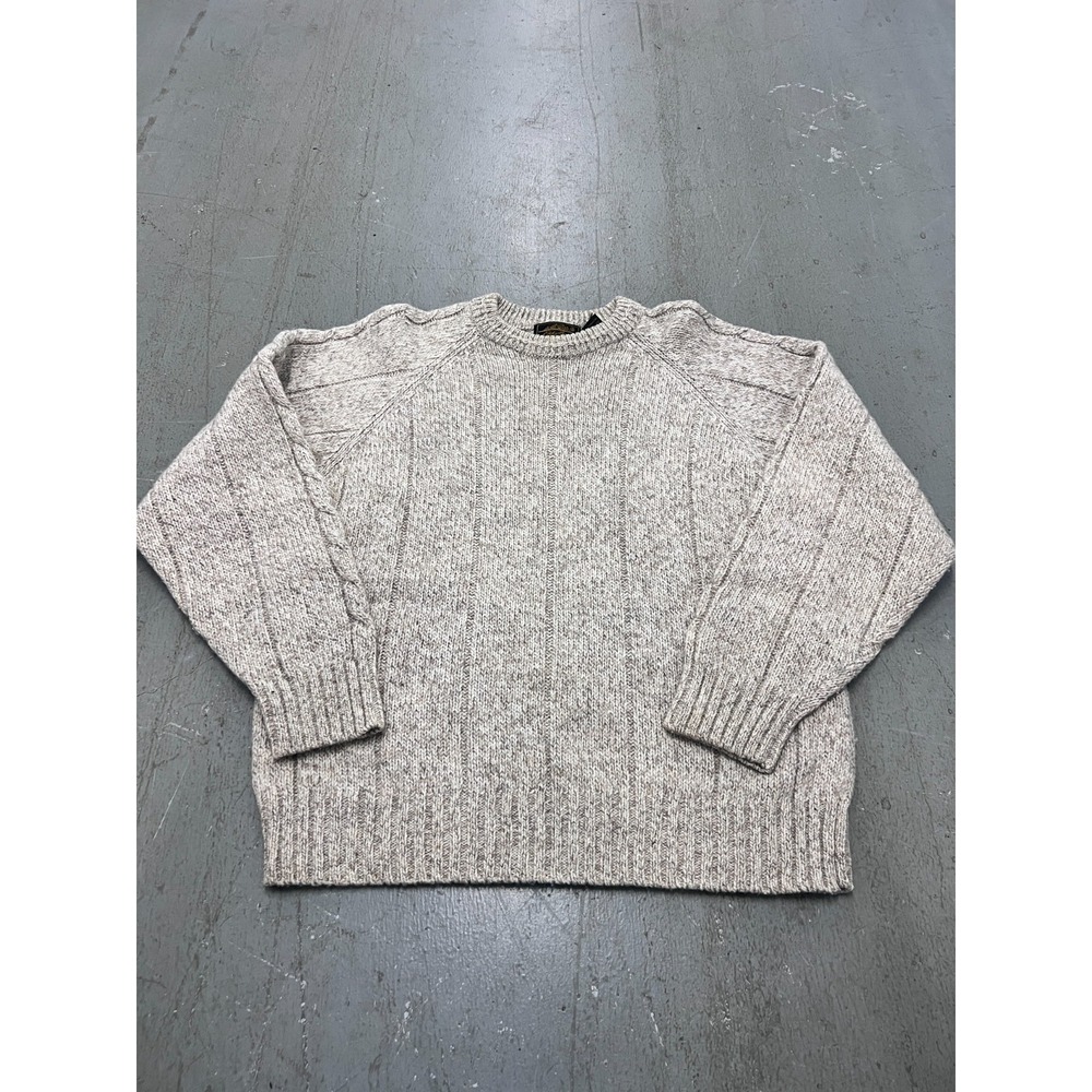 Eddie Bauer Sweater Men Medium Beige Wool Blend Knit Raglan Sleeve Cozy Normcore